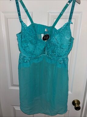 Lane Bryant Teal Lace & Sheer Chemise